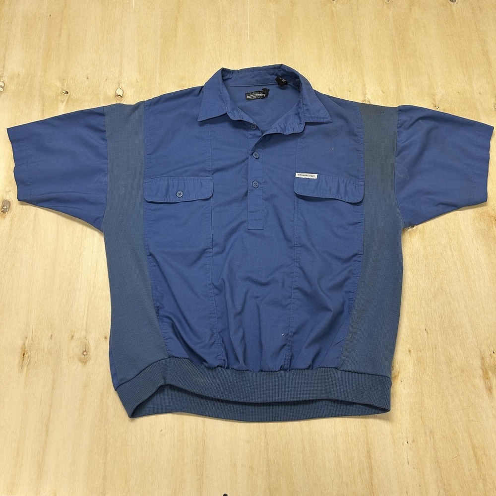 Vintage Members Only Polo Shirt Mens Large Blue Banded Waist Knit Short Sleeve